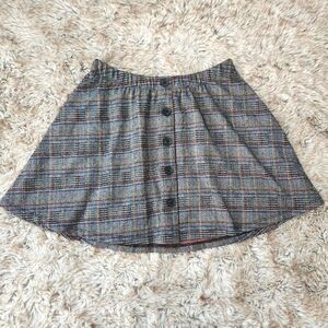 Vylette‎ A-Line Plaid Mini Skirt Gray Faux Button Front Women's Size XS